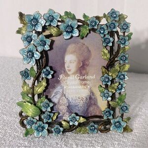 Vintage Two's Company Blue Green Floral Garland Metal Picture Frame